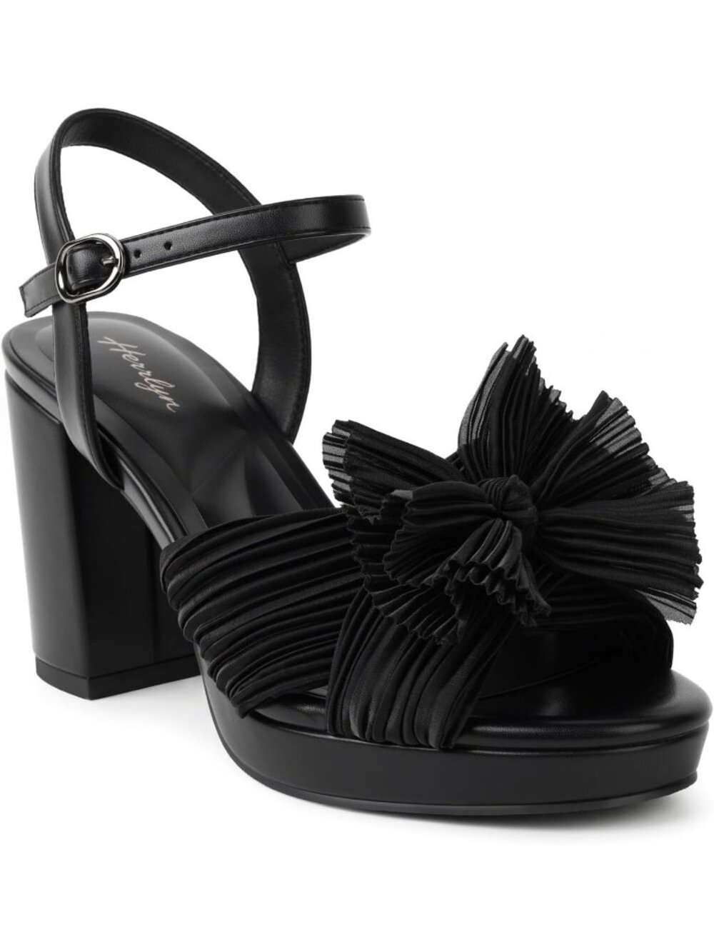 Women's Black Bow Summer Square Toe Slingback Sexy Backless Heeled Sandals